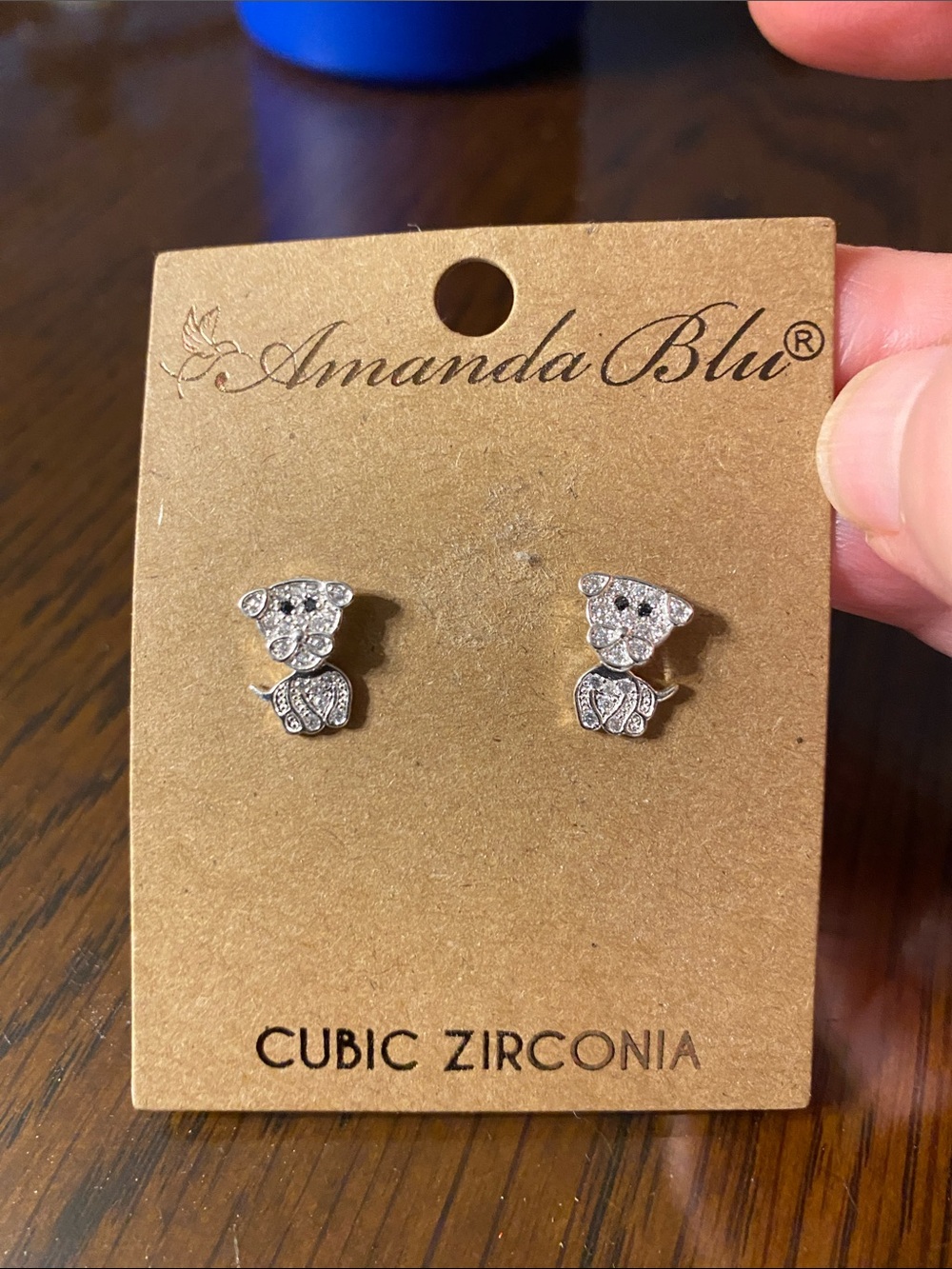 Silver Cubic Zirconia Puppy Stud Earrings